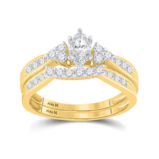 14KT YELLOW GOLD MARQUISE DIAMOND BRIDAL WEDDING RING BAND SET 1/2 CTTW