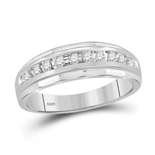 14KT WHITE GOLD MENS ROUND DIAMOND WEDDING BAND RING 1/4 CTTW