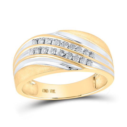 10KT YELLOW GOLD MENS ROUND DIAMOND WEDDING BAND RING 1/4 CTTW