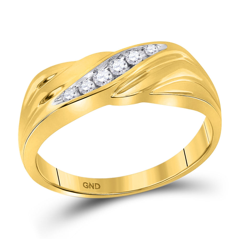 10KT YELLOW GOLD MENS ROUND DIAMOND SINGLE ROW WEDDING BAND RING 1/8 CTTW