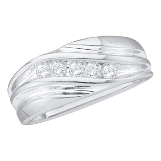 10KT WHITE GOLD MENS ROUND DIAMOND WEDDING BAND RING 1/4 CTTW