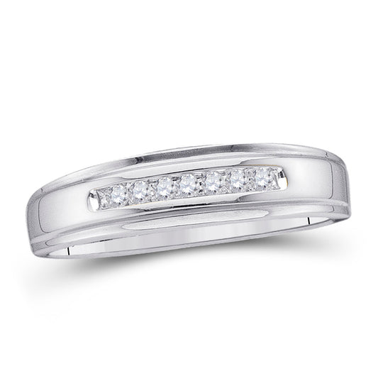 14KT WHITE GOLD MENS ROUND DIAMOND WEDDING BAND RING 1/12 CTTW