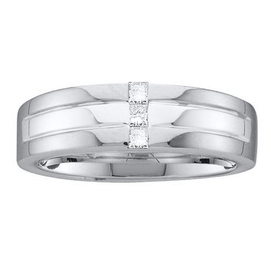 14KT WHITE GOLD MENS PRINCESS CHANNEL-SET DIAMOND SINGLE ROW WEDDING BAND RING 1/6 CTTW