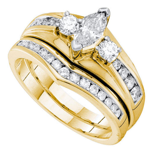 14KT YELLOW GOLD MARQUISE DIAMOND BRIDAL WEDDING RING BAND SET 7/8 CTTW