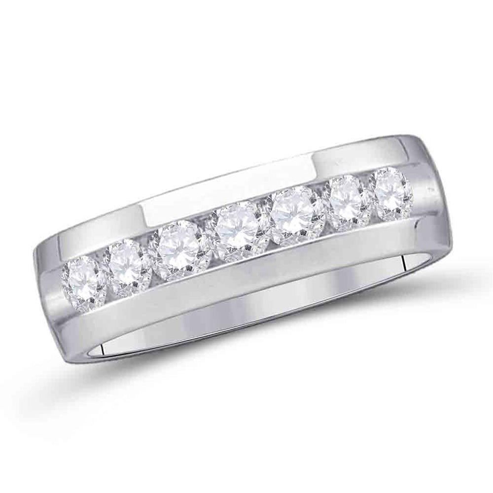 14KT WHITE GOLD MENS ROUND CHANNEL-SET DIAMOND WEDDING BAND RING 1/4 CTTW