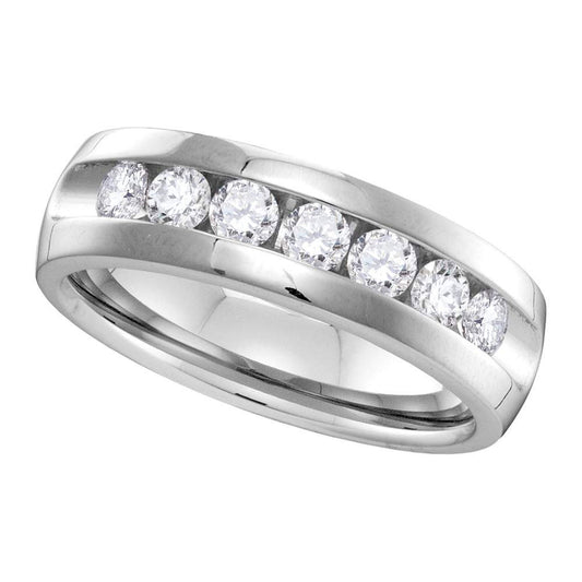 14KT WHITE GOLD MENS MACHINE SET ROUND DIAMOND WEDDING CHANNEL BAND RING 1 CTTW