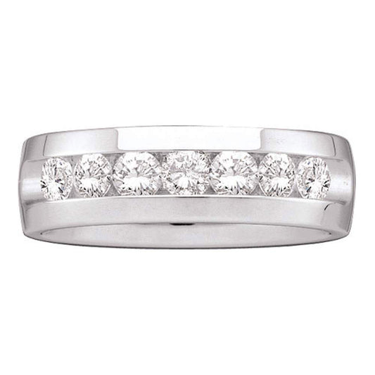 14KT WHITE GOLD MENS MACHINE SET ROUND DIAMOND WEDDING CHANNEL BAND RING 1-1/2 CTTW