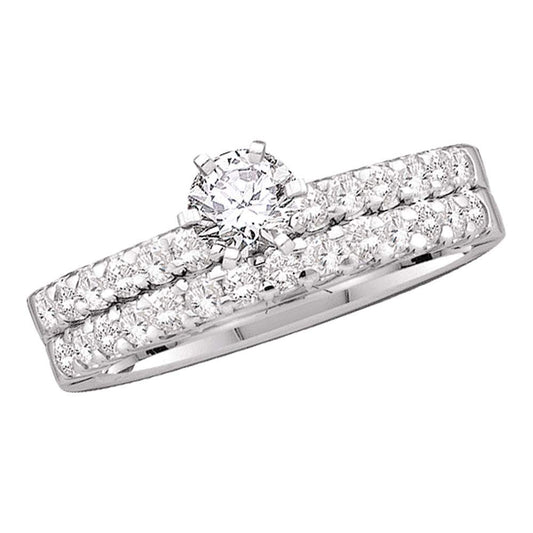 14KT WHITE GOLD ROUND DIAMOND SOLITAIRE BRIDAL WEDDING RING BAND SET 7/8 CTTW