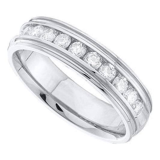 14K WHITE GOLD MENS ROUND DIAMOND BAND RIDGED EDGE WEDDING BAND 1/4 CTW