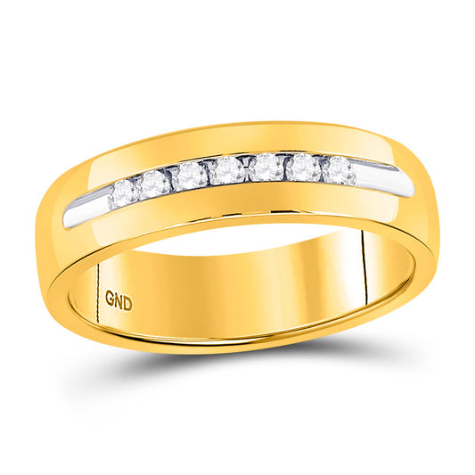 14KT YELLOW GOLD MENS MACHINE SET ROUND DIAMOND WEDDING CHANNEL BAND RING 1/4 CTTW