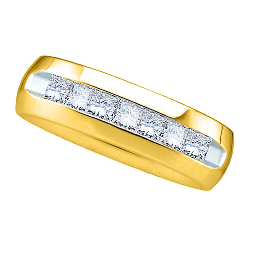 14KT YELLOW GOLD MENS PRINCESS CHANNEL-SET DIAMOND WEDDING ANNIVERSARY BAND RING 1 CTTW