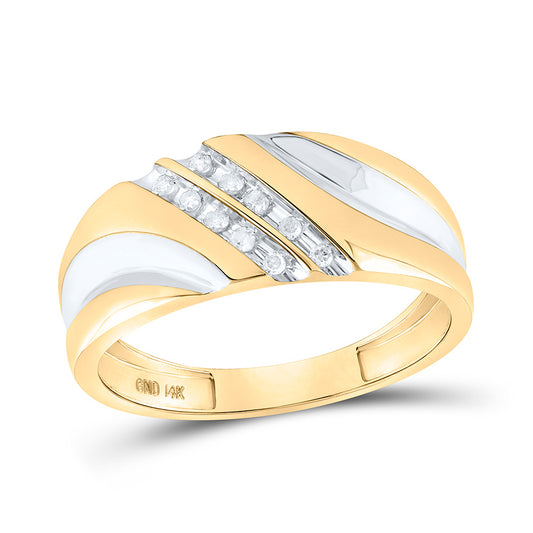 14KT YELLOW GOLD MENS ROUND DIAMOND WEDDING BAND RING 1/8 CTTW