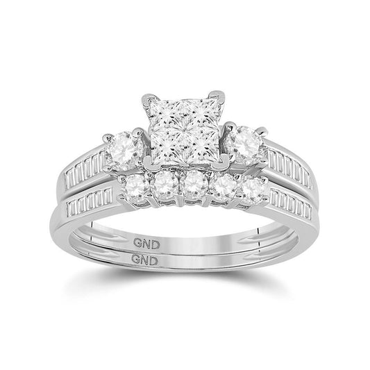 10KT WHITE GOLD WOMENS PRINCESS DIAMOND BRIDAL WEDDING RING BAND SET 1.00 CTTW