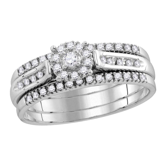 14KT WHITE GOLD ROUND DIAMOND 3-PIECE BRIDAL WEDDING RING BAND SET 1/4 CTTW