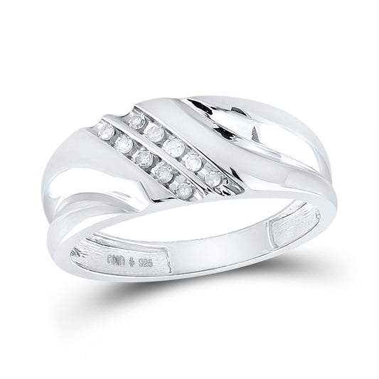 STERLING SILVER MENS ROUND CHANNEL-SET DIAMOND WEDDING BAND RING 1/8 CTTW