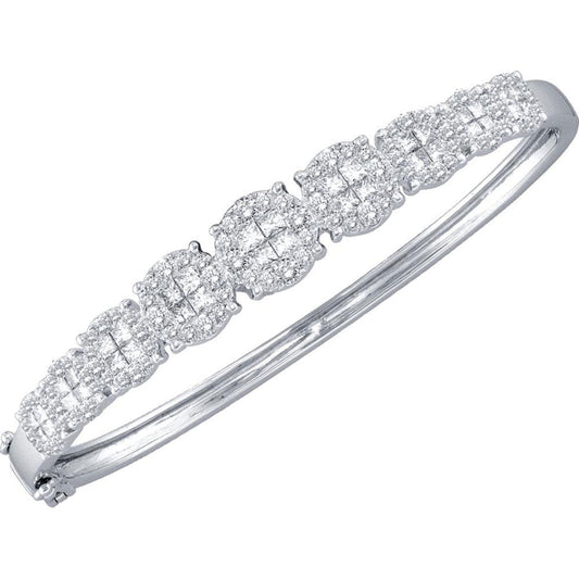 14KT WHITE GOLD WOMENS PRINCESS ROUND DIAMOND BANGLE BRACELET 3 CTTW