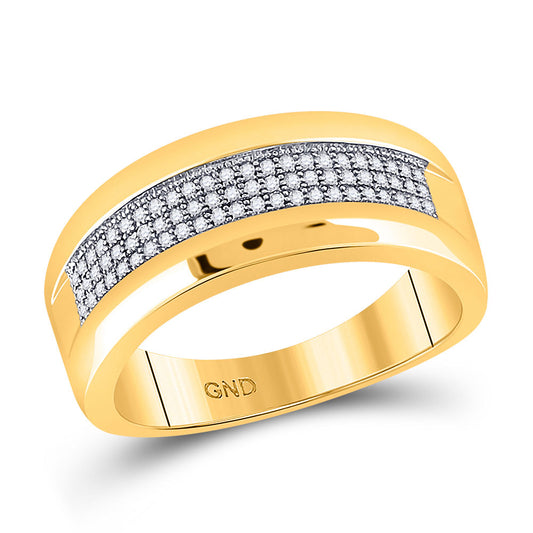 10KT YELLOW GOLD MENS ROUND PAVE-SET DIAMOND WEDDING BAND RING 1/4 CTTW