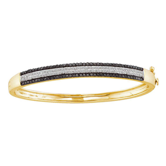 14KT YELLOW GOLD WOMENS ROUND BLACK COLOR ENHANCED DIAMOND BANGLE BRACELET 1-3/8 CTTW