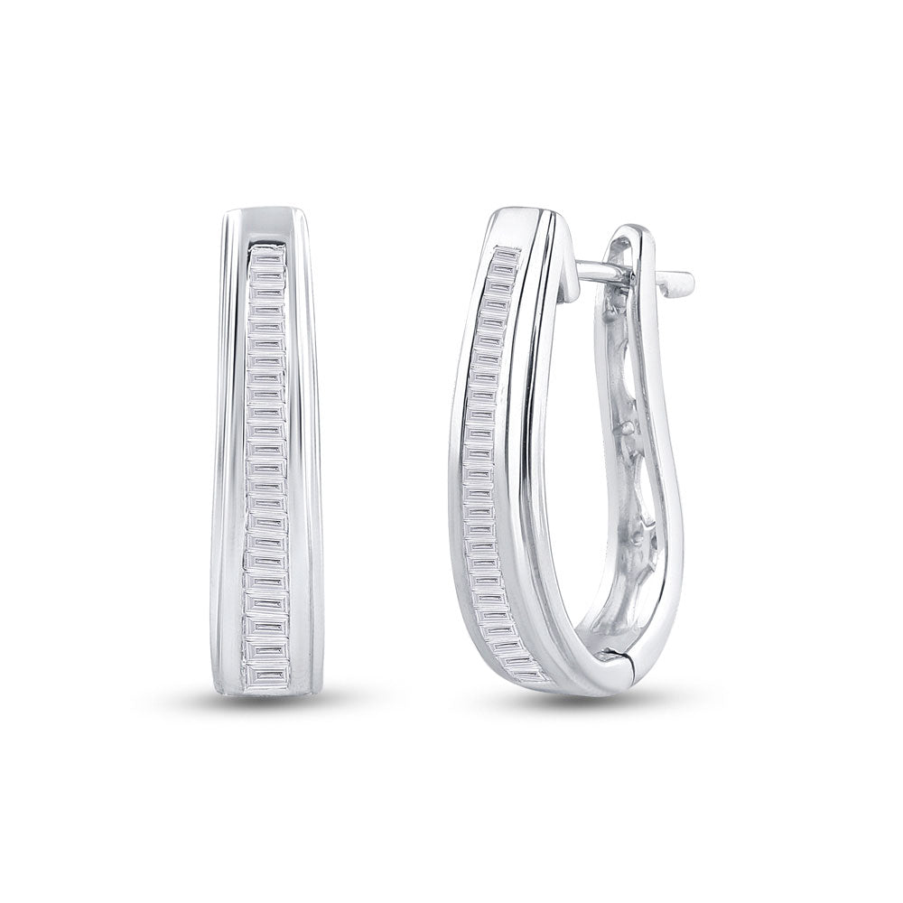 10kt White Gold Womens Baguette Channel set Diamond hoop earrings 1/2 Ctw 5212