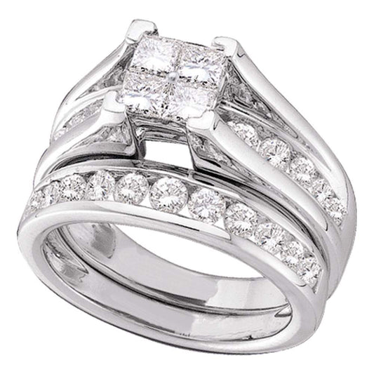 14KT WHITE GOLD PRINCESS DIAMOND BRIDAL WEDDING RING BAND SET 3 CTTW