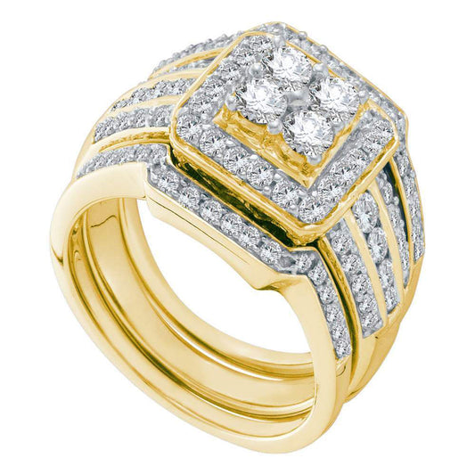 14KT YELLOW GOLD ROUND DIAMOND BRIDAL WEDDING RING BAND SET 1-1/2 CTTW