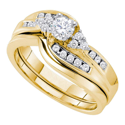 14KT YELLOW GOLD ROUND DIAMOND BRIDAL WEDDING RING BAND SET 1/2 CTTW