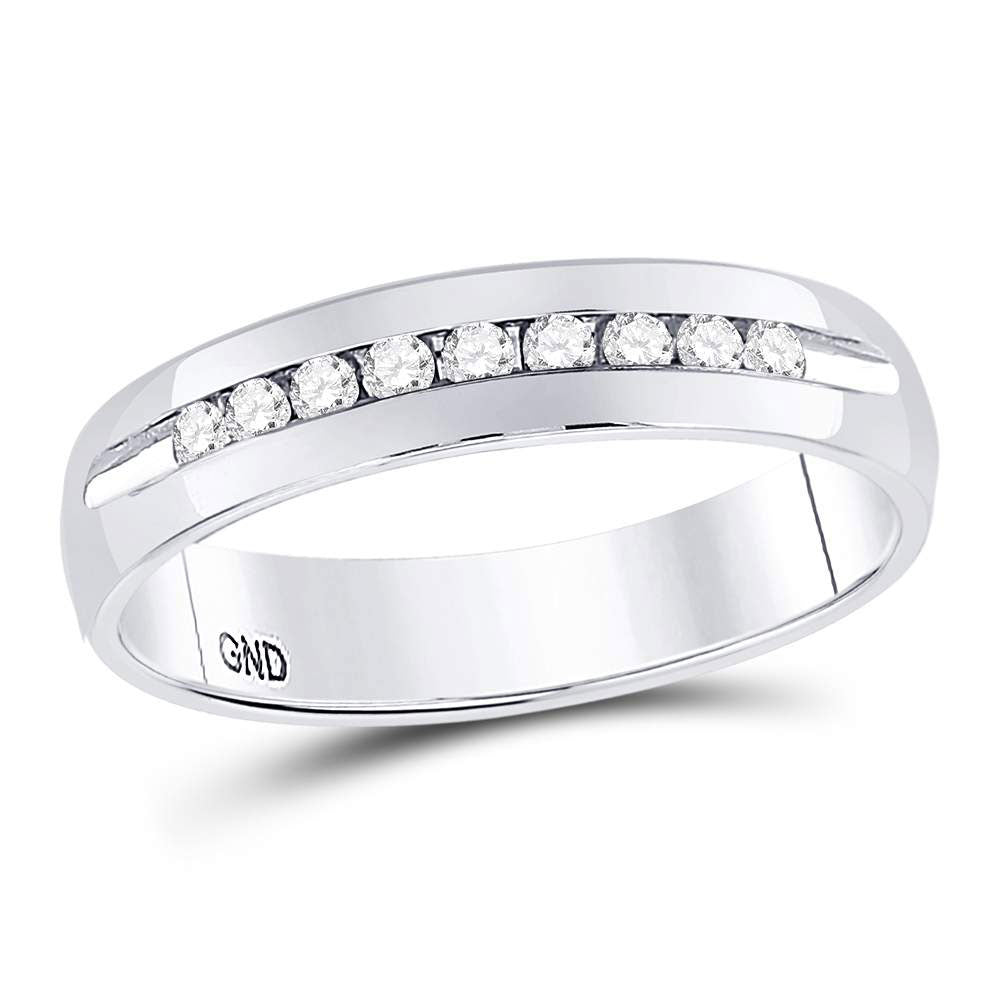 14KT WHITE GOLD MENS MACHINE SET ROUND DIAMOND WEDDING CHANNEL BAND RING 1/4 CTTW