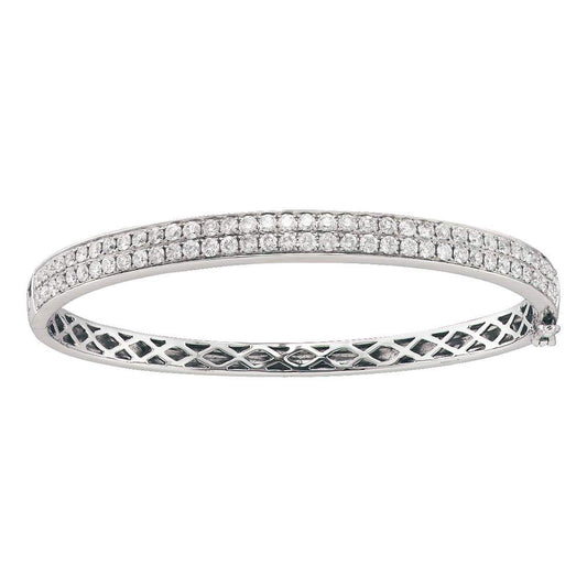 14KT WHITE GOLD WOMENS ROUND DIAMOND CLASSIC DOUBLE ROW BANGLE BRACELET 2 CTTW