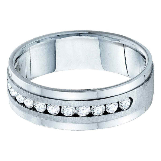 14KT WHITE GOLD MENS MACHINE SET ROUND DIAMOND WEDDING BAND RING 1 CTTW