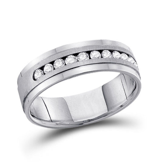 14KT WHITE GOLD MENS MACHINE SET ROUND DIAMOND WEDDING CHANNEL BAND RING 1/2 CTTW