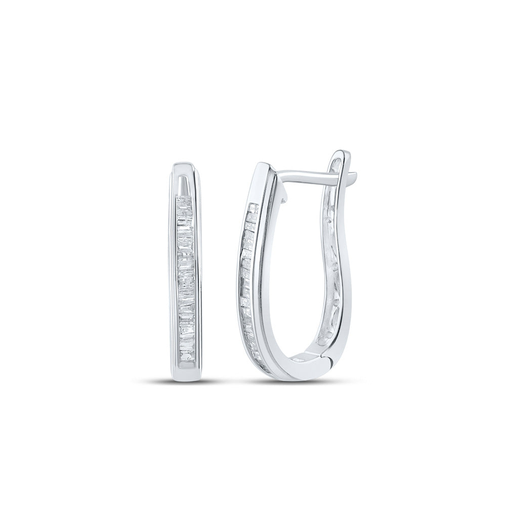 10KT WHITE GOLD WOMENS BAGUETTE CHANNEL SET DIAMOND HOOP EARRINGS 1/4 CTTW5479