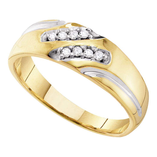 10KT YELLOW GOLD MENS ROUND DIAMOND TWO-TONE WEDDING BAND RING 1/8 CTTW