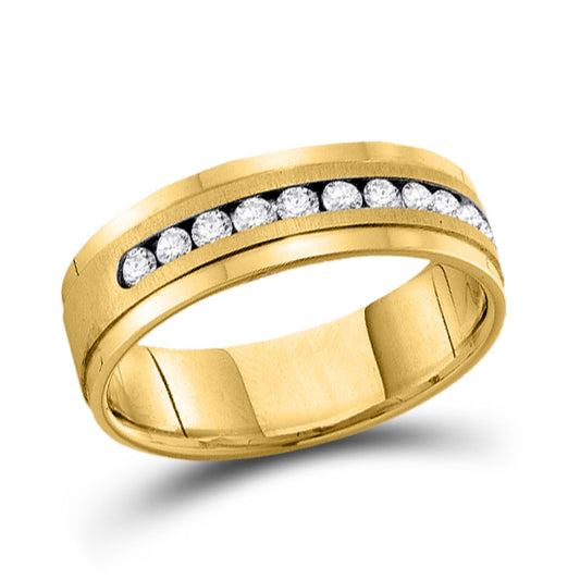 14KT YELLOW GOLD MENS ROUND CHANNEL-SET DIAMOND SINGLE ROW WEDDING BAND RING 1/2 CTTW