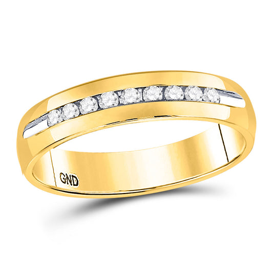 14KT YELLOW GOLD MENS ROUND DIAMOND SINGLE-ROW CHANNEL-SET WEDDING BAND RING 1/4 CTTW