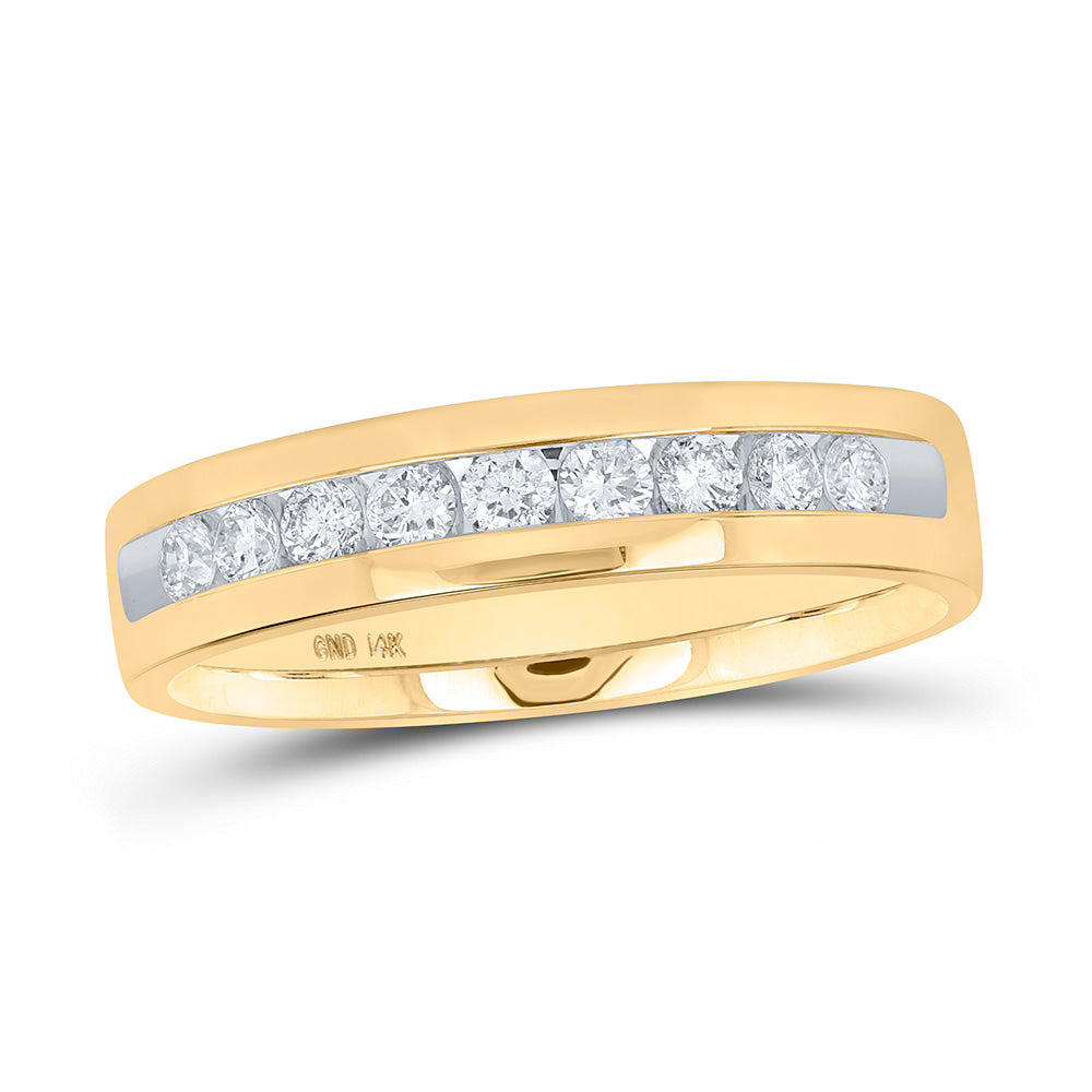 14KT YELLOW GOLD MENS ROUND DIAMOND SINGLE ROW CHANNEL-SET WEDDING BAND RING 1/2 CTTW