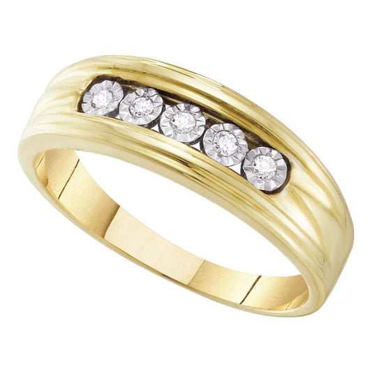 10KT YELLOW GOLD MENS ROUND DIAMOND WEDDING 5-STONE BAND RING 1/10 CTTW