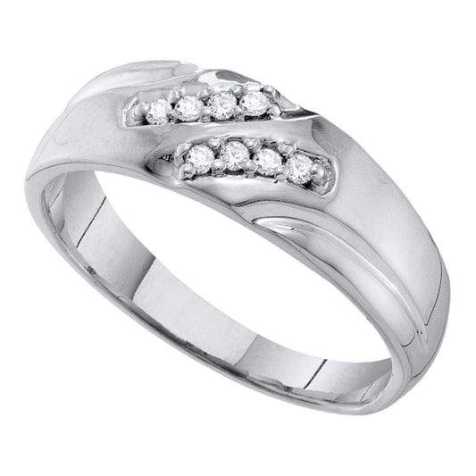 10KT WHITE GOLD MENS ROUND DIAMOND WEDDING BAND RING 1/8 CTTW