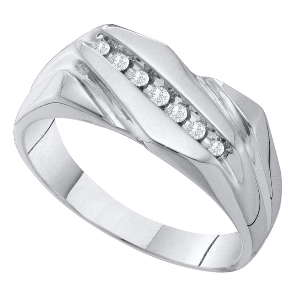 10KT WHITE GOLD MENS ROUND DIAMOND WEDDING BAND RING 1/8 CTTW