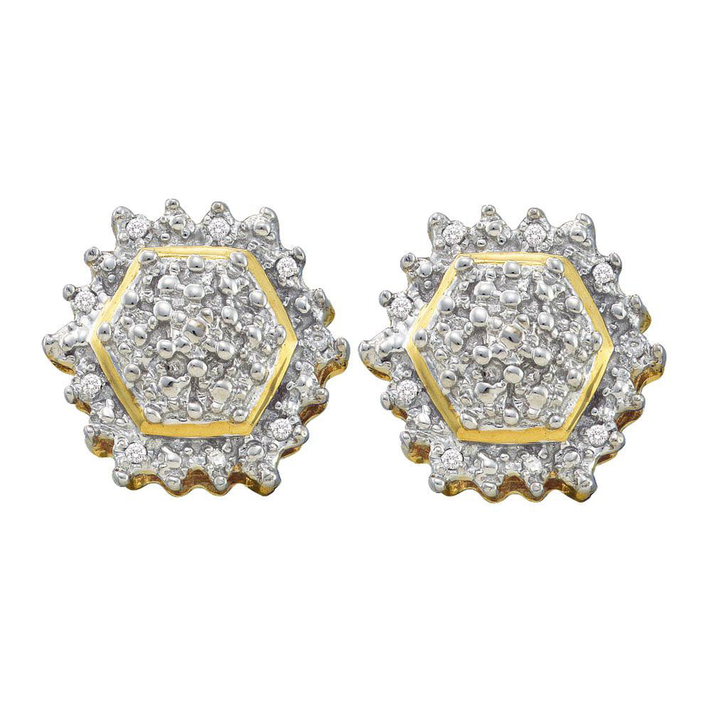 10KT YELLOW GOLD WOMENS ROUND DIAMOND HEXAGON GEOMETRIC CLUSTER EARRINGS 1/10 CTTW