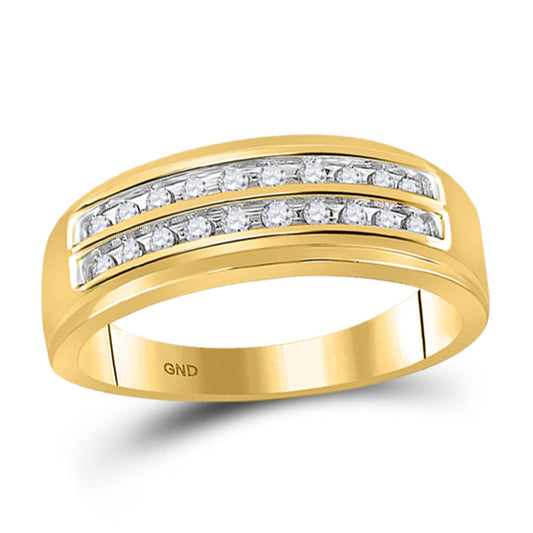 10KT YELLOW GOLD MENS ROUND DIAMOND WEDDING 2-ROW BAND RING 1/4 CTTW