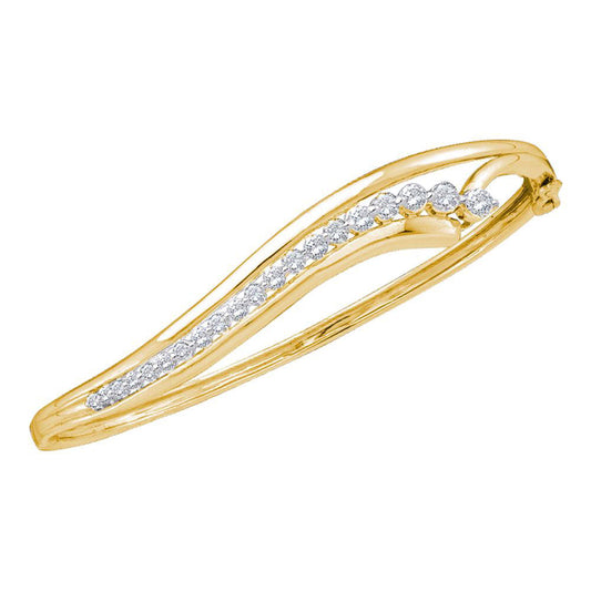 14KT YELLOW GOLD WOMENS ROUND DIAMOND GRADUATED JOURNEY BANGLE BRACELET 1 CTTW