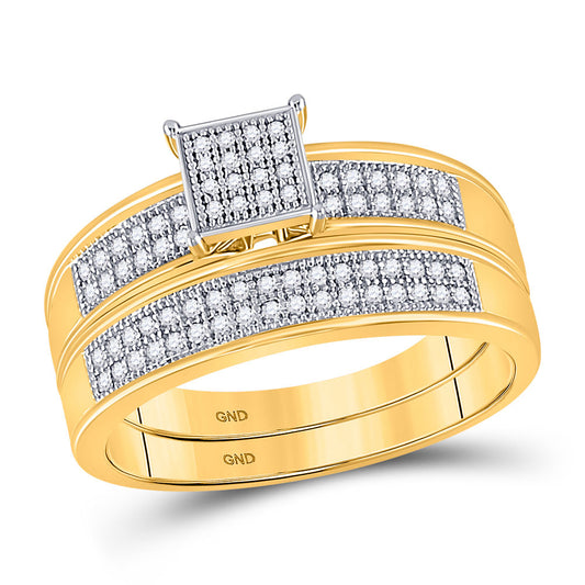 10KT YELLOW GOLD ROUND DIAMOND BRIDAL WEDDING RING BAND SET 1/5 CTTW