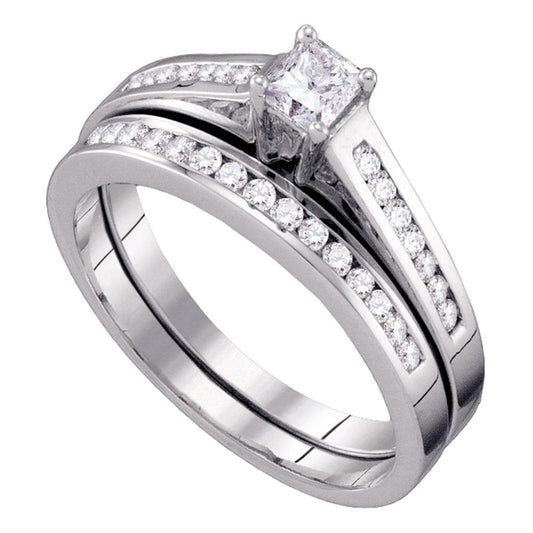 10KT WHITE GOLD PRINCESS DIAMOND BRIDAL WEDDING RING BAND SET 1/2 CTTW