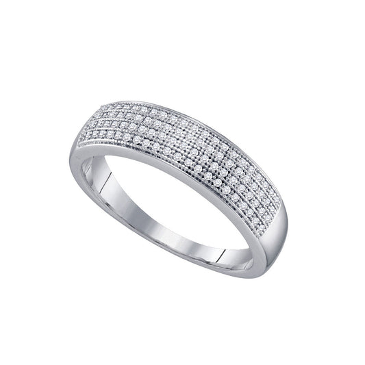 10KT WHITE GOLD MENS ROUND PAVE-SET DIAMOND WEDDING BAND RING 1/4 CTTW