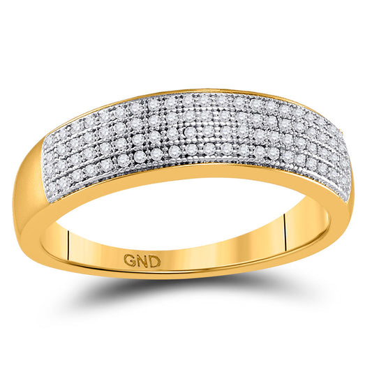 10KT YELLOW GOLD MENS ROUND PAVE-SET DIAMOND WEDDING BAND RING 1/4 CTTW