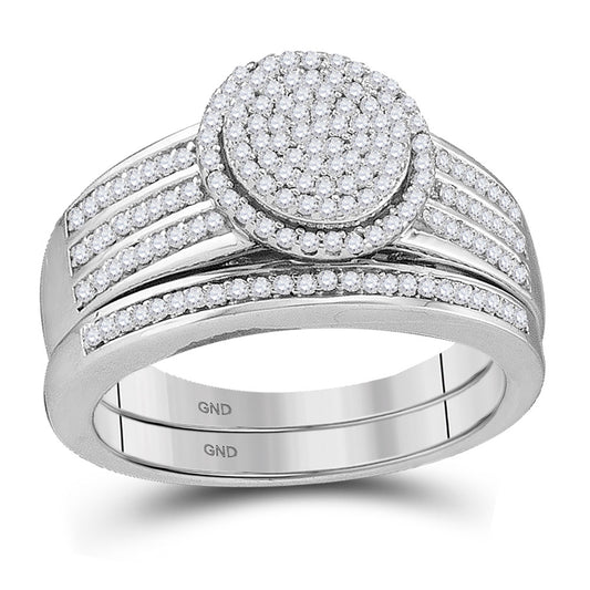 10KT WHITE GOLD ROUND DIAMOND BRIDAL WEDDING RING BAND SET 3/8 CTTW