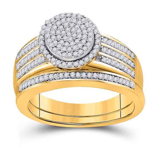 10KT YELLOW GOLD ROUND DIAMOND BRIDAL WEDDING RING BAND SET 3/8 CTTW