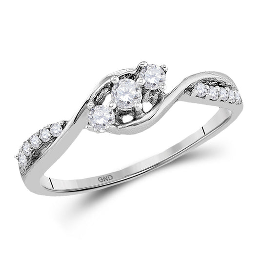 10KT WHITE GOLD WOMENS ROUND DIAMOND 3-STONE PROMISE RING 1/5 CTTW