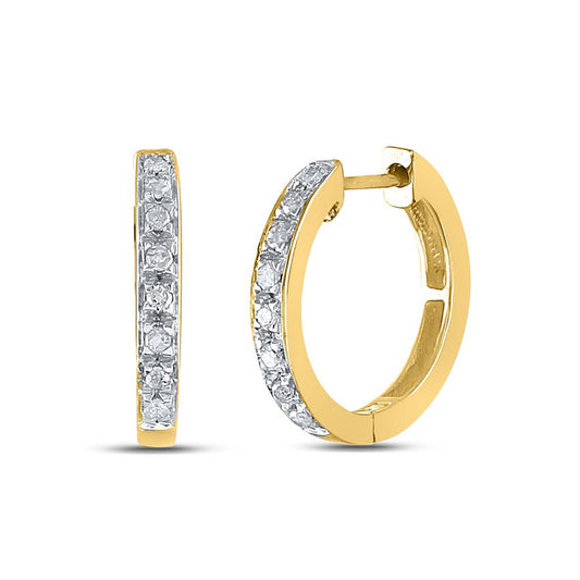 10KT YELLOW GOLD WOMENS ROUND DIAMOND SINGLE ROW HOOP EARRINGS 1/8 CTTW