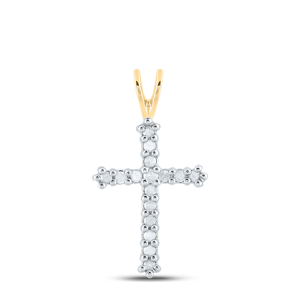 10KT YELLOW GOLD WOMENS ROUND DIAMOND CROSS PENDANT 1/4 CTTW